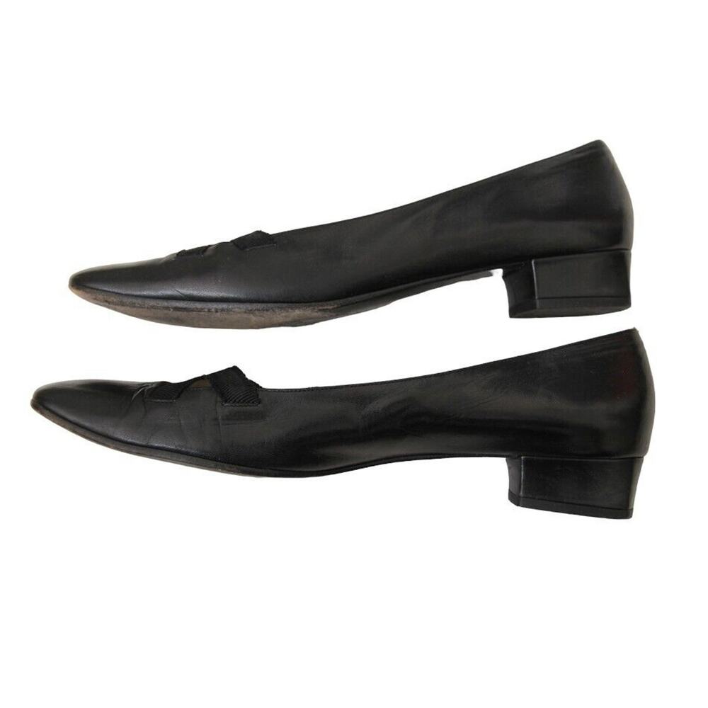 Salvatore Ferragamo Black Leather Elastic Crisscross Square Toe Pumps - Picture 6 of 9